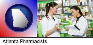 two pharmacists in a drug store in Atlanta, GA