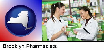 two pharmacists in a drug store in Brooklyn, NY
