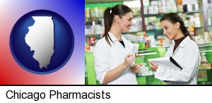 two pharmacists in a drug store in Chicago, IL