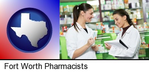 two pharmacists in a drug store in Fort Worth, TX