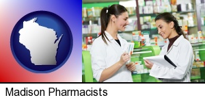two pharmacists in a drug store in Madison, WI